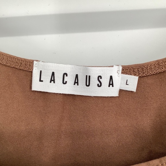 NEW! Lacausa Dawn Bodysuit Size Large Mocha Scoop Back Thong Soft Spandex H9-3 - Picture 4 of 8